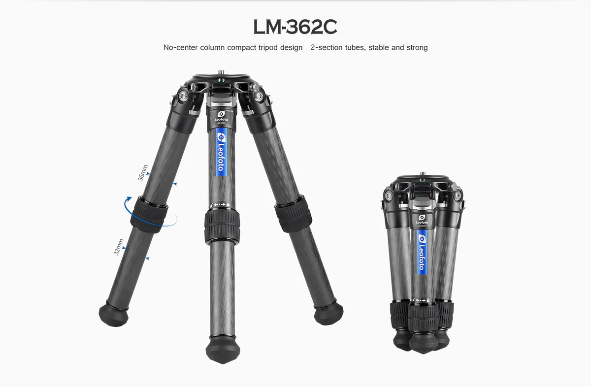 Leofoto LM-362C Short Carbon Fiber Tripod with 75mm Video Bowl