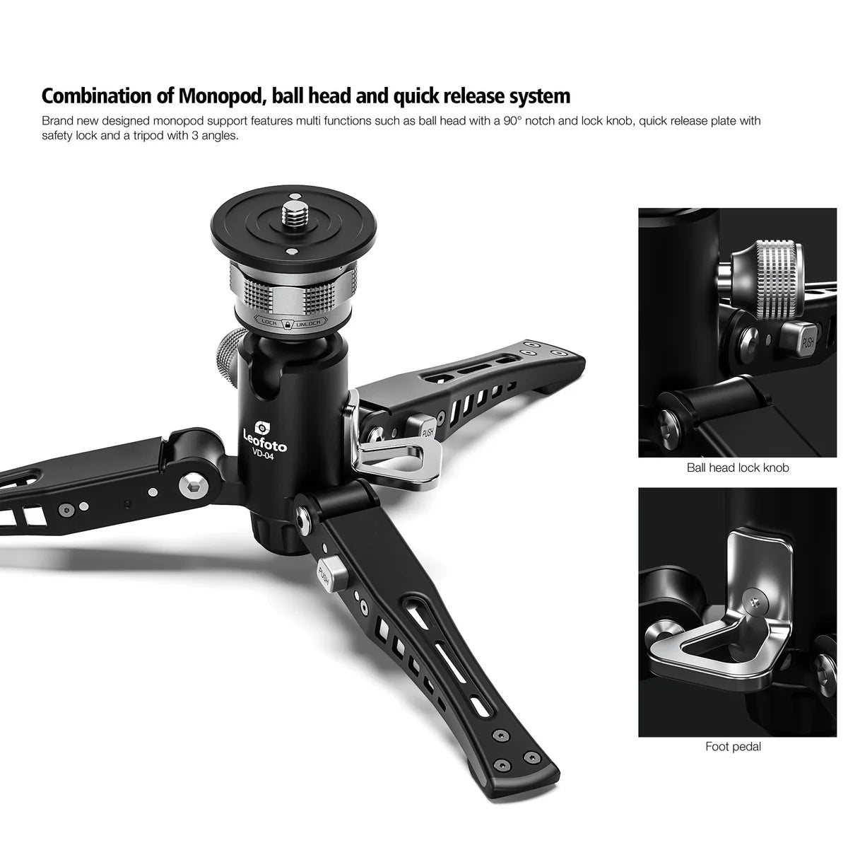 Leofoto MF-324C+BV-10+VD-04 Professional carbon fiber Monopod