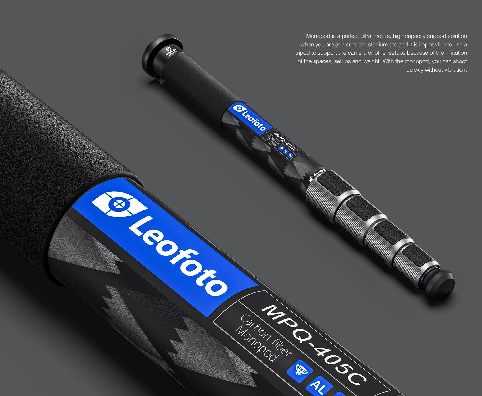 Leofoto MPQ-405 Series Premium Carbon Fiber Monopod with Case | Water-Proof Legs - MPQ-405C