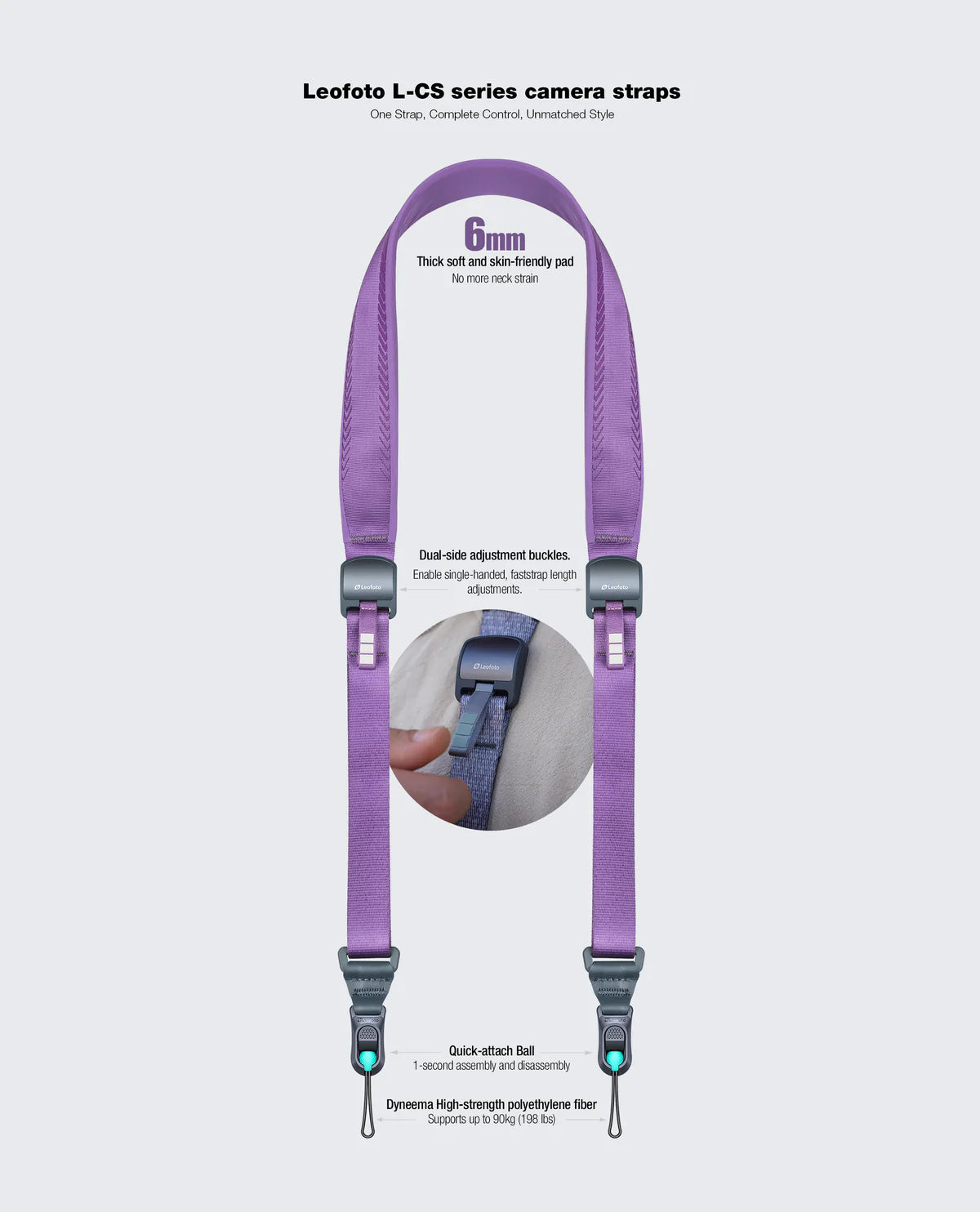 Leofoto L-CS-207 / 208 / 209 / 210 Premium Comfort & Adjustable Camera Straps - Shadow Black